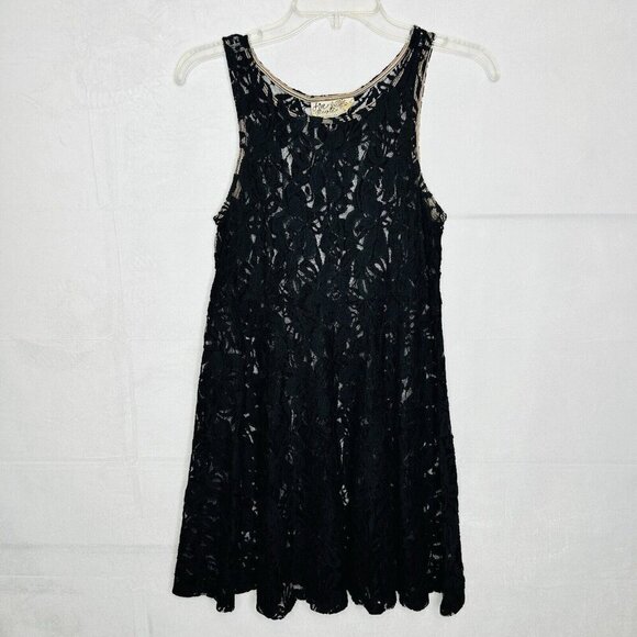 Free People Black Sleeveless Lace Overlay A-Line Slip Dress Womens Size XS - Picture 1 of 7